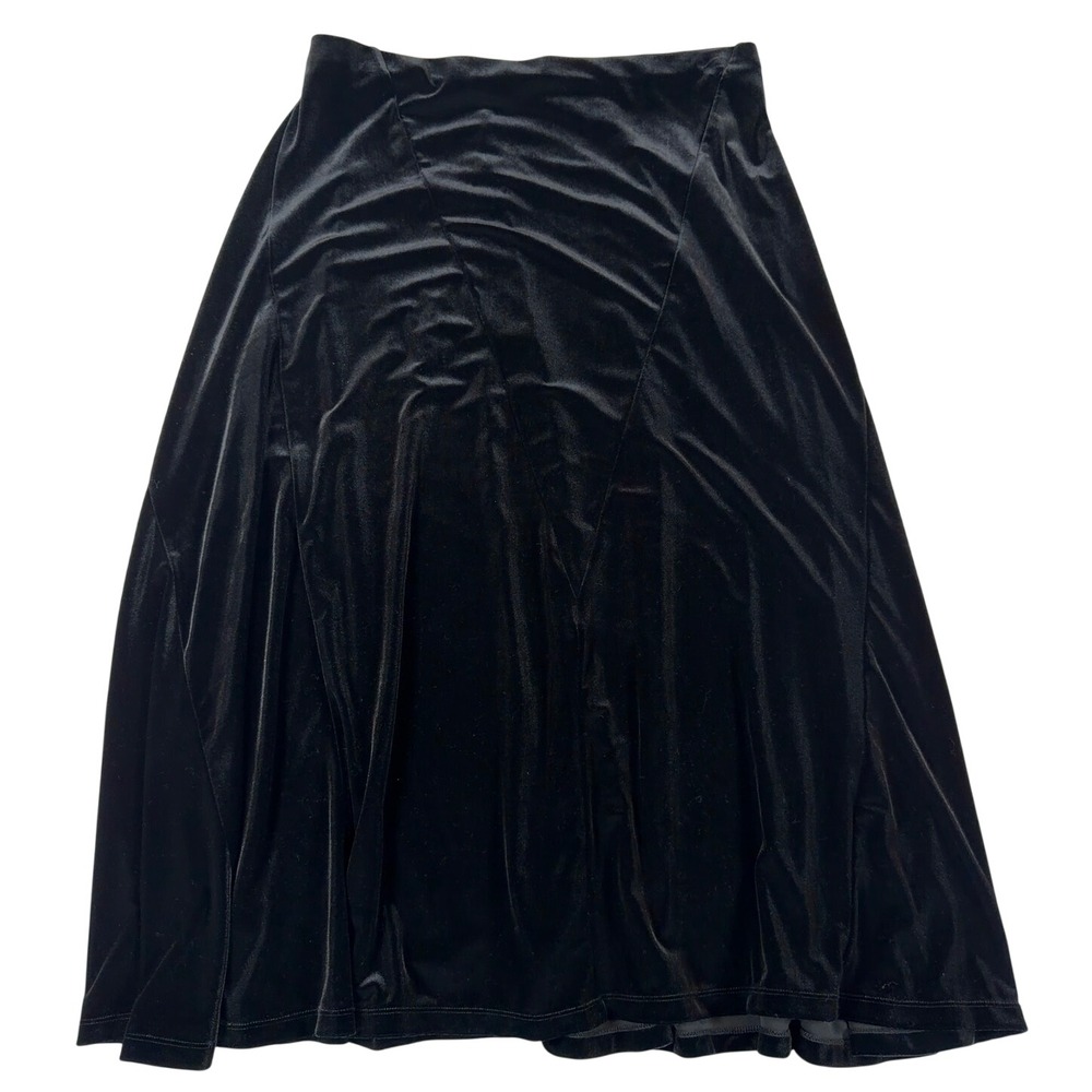 Black Velvet‎ Midi Skirt Luxury Soft Goth Holiday Party Witchy Grunge Chic Sz PL